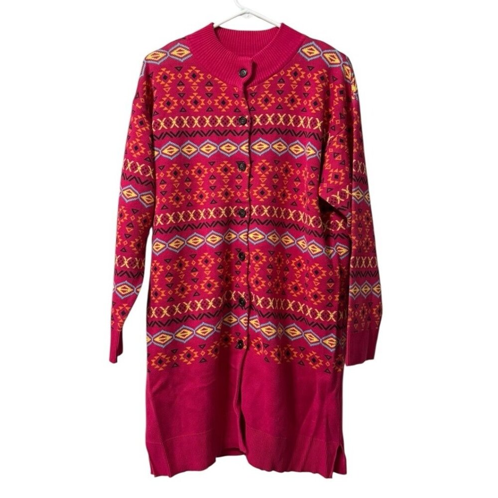 Time For Me Cardigan Women‎ Sweater Sz XL Button Down Aztec Cotton Knit Colorful